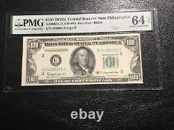 100.00 1950-D FRNote small currency Fr2161 PMG 64 unc. EPQ white and bright