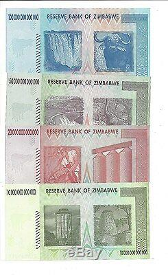 100 50 20 and 10 TRILLION ZIMBABWE ZA DOLLAR Replacement MONEY CURRENCY. UNC