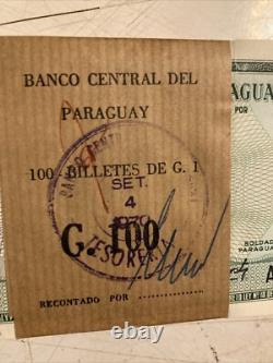 (100) Bank Pack Paraguay 1 Guarani 1952 Banknotes World Paper Money UNC Currency