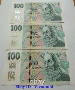 100 Korun 2019 and additional CNB 100 years Czech currency / 3 pieces UNC RARE