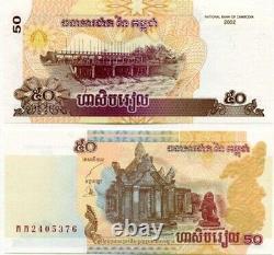 100 PCS Cambodia 50 Riels Banknotes World Paper Money UNC Currency Bill Note