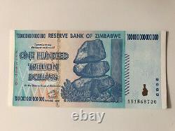 100 TRILLION DOLLARS ZIMBABWE BANKNOTE 2008 AA Unc Note Currency