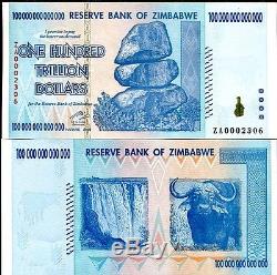 100 TRILLION ZIMBABWE ZA DOLLAR Replacement MONEY CURRENCY. UNC, 10 20 50