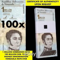 100x Venezuela P114 1000000 Bolivares Soberanos 2020 UNC Lot Bundle 100 pcs