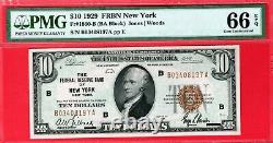 $10 1929 FRBN New York PMG 66 GEM UNC EPQ 1860-B NATIONAL CURRENCY B03408197A