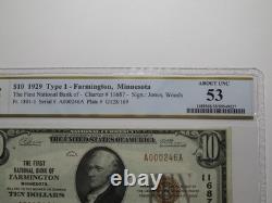 $10 1929 Farmington Minnesota National Currency Bank Note Bill Ch. #11687 UNC53