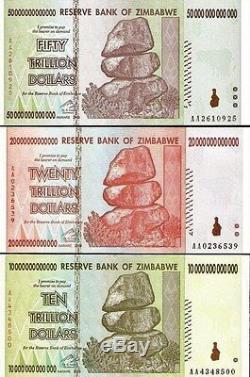 10, 20, 50 Trillion Zimbabwe Dollar Money Currency. Unc USA Seller 100