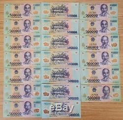 10 Million Dong = (20) 500000 Vietnam Polymer Currency Banknotes. UNC NOTES