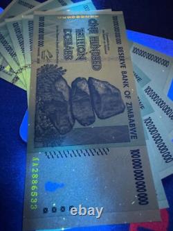 10 X Authentic Zimbabwe 100 Trillion Dollars Banknotes, Superb Currency, AA/2008