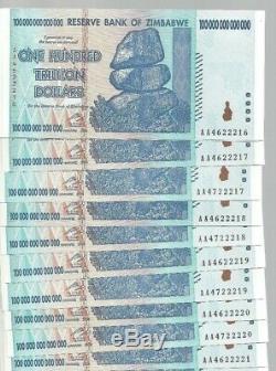 10x 100 Trillion Zimbabwe Dollar Unc. Money Currency. Million 5 10 25 50 500