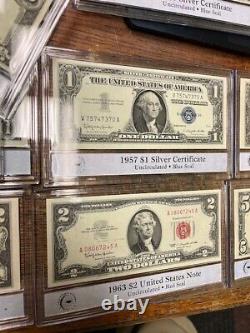 (12) $1 thru $10 Crisp Unc Currency in Holders ($1, $2, $5, $10)