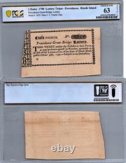 1790, 1 Entry Lottery Ticket Providence, Rhode Island PCGS 63 CHOICE UNC