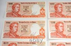 17 Sequential Chile 10000 Escudo Banknote World Paper Money UNC Currency Bill #3