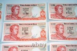 17 Sequential Chile 10000 Escudo Banknote World Paper Money UNC Currency Bill #3