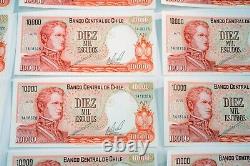 17 Sequential Chile 10000 Escudo Banknote World Paper Money UNC Currency Bill #3