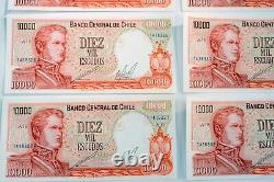 17 Sequential Chile 10000 Escudo Banknote World Paper Money UNC Currency Bill #3