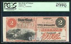 1800's $2 State Bank Of Michigan Detroit, MI Obsolete Remainder Pcgs Unc-67ppq