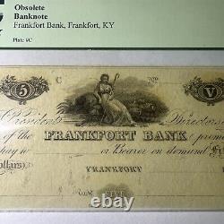 1810s $5 FRANKFORT KENTUCKY BANKNOTE REMAINDER PMG UNC 58 PPQ