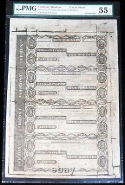 1820's-30's WINDSOR, VERMONT $10-$5-$5-$5 UNCUT SHEET BANK NOTES PMG ABOUT UNC 55