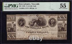 1830 $20 Towanda Bank Pennsylvania Obsolete Note Currency Pmg About Unc Au 55