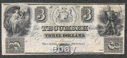 1838 TECUMSEH BANK MICHIGAN $3 CURRENCY NOTE LAZY 3's SCARCE NICE UNC