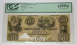 1840 PCGS UNC 63 PPQ $50 Cr. A7 Republic of Texas Bank Note Item #29543F