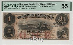 1857 $1 Western Exchange Omaha Nebraska Obsolete Currency Pmg About Unc 55