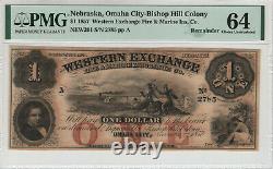 1857 $1 Western Exchange Omaha Nebraska Obsolete Currency Pmg Unc 64 Remainder