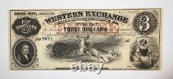 1857 $3 The Western Exchange, Omaha City, Nebraska, Obsolete Currency UNC