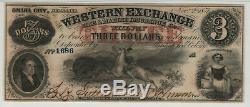 1857 $3 Western Exchange Omaha Nebraska Obsolete Currency Pmg About Unc 50