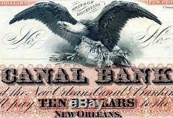 1860s $10 New Orleans Canal & Banking Co. Obsolete Currency PMG 64 Choice Unc Wow