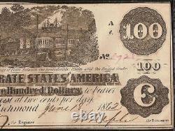 1862 $100 Bill Confederate States Currency CIVIL War Note Hundo Unc T39 Pcgs 63