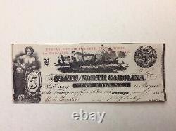 1863 $5 North Carolina Civil War Confederate Currency Uncirculated Unc