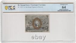 1863 USA 5c Fractional Currency Fr1232 Second Issue Banknote PCGS Choice UNC 64