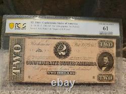 1864 $2 Dollar CONFEDERATE STATES OF AMERICA NOTE CURRENCY T-70 PCGS UNC 61 CSA