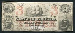 1864 $3 The State Of Florida Tallahassee, Fl Obsolete Currency Note Unc