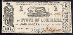 1864 US Shreveport State of Louisiana Obsolete Currency $1 Steamboat UNC