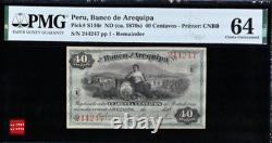 1870 Peru 40 CENTAVOS BANKNOTE CURRENCY UNC PMG 64