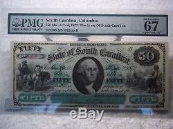 1872 $ 50 Columbia South Carolina SC Obsolete Currency PMG 67 EPQ Superb Gem UNC