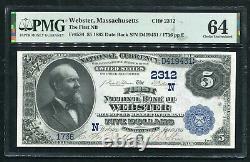 1882 $5 Db The First Nb Of Webster, Ma National Currency Ch. #2312 Pmg Unc-64