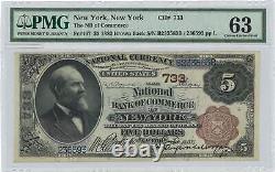 1882 $5 National Bank Note New York, NY Brown Back PMG CH UNC 63 89188A