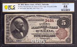 1882 Bb $5 First National Banknote Currency Oneill Nebraska Pcgs B About Unc 55