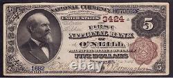 1882 Bb $5 First National Banknote Currency Oneill Nebraska Pcgs B About Unc 55