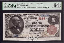 1882 Bb $5 St Paul National Banknote Currency Nebraska Pmg Choice Unc 64 Epq