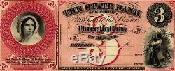 18- $3 U S Obsolete Currency The State Bank of Michigan Detroit Remainder UNC