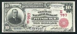 1902 $10 Rs German National Bank Pittsburgh, Pa National Currency Ch. #757 Unc