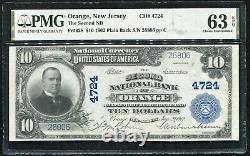 1902 $10 The Second Nb Of Orange, Nj National Currency Ch. #4724 Pmg Unc-63epq