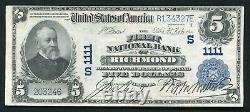 1902 $5 The First National Bank Of Richmond, Va National Currency Ch. #1111 Unc