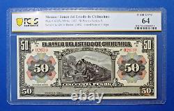 1913 El Banco Del Estado De Chihuahua 50 Peso Note Beautiful PCGS 64 Choice Unc