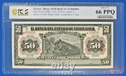 1913 El Banco Del Estado De Chihuahua 50 Peso Note Beautiful PCGS 66 PPQ Gem Unc